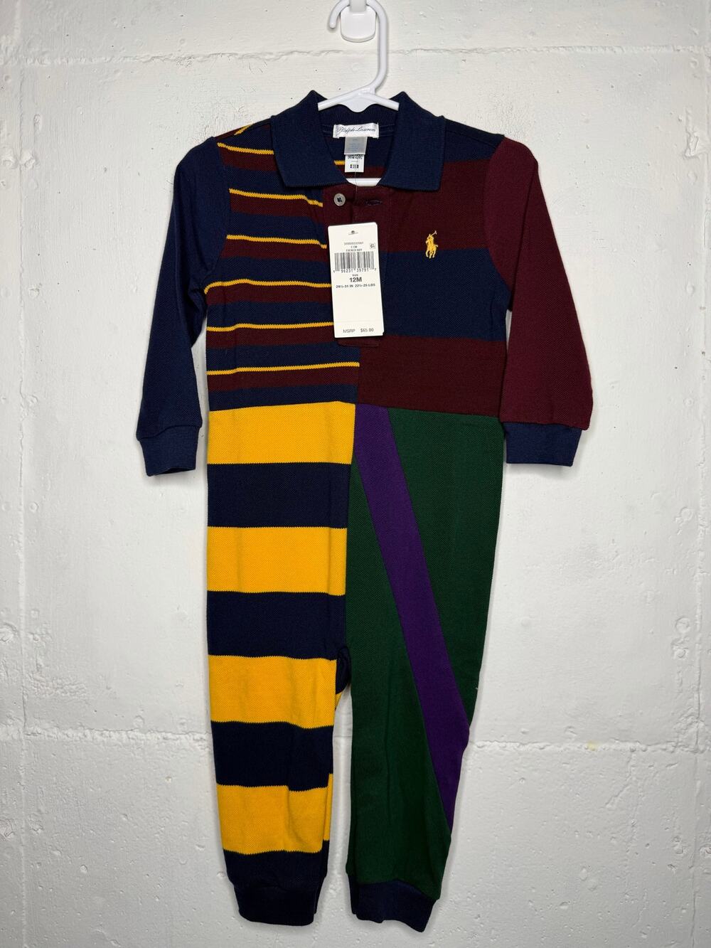 NEW Polo by Ralph Lauren 12 Month One Piece Polo Jumpsuit Stripes Color Block